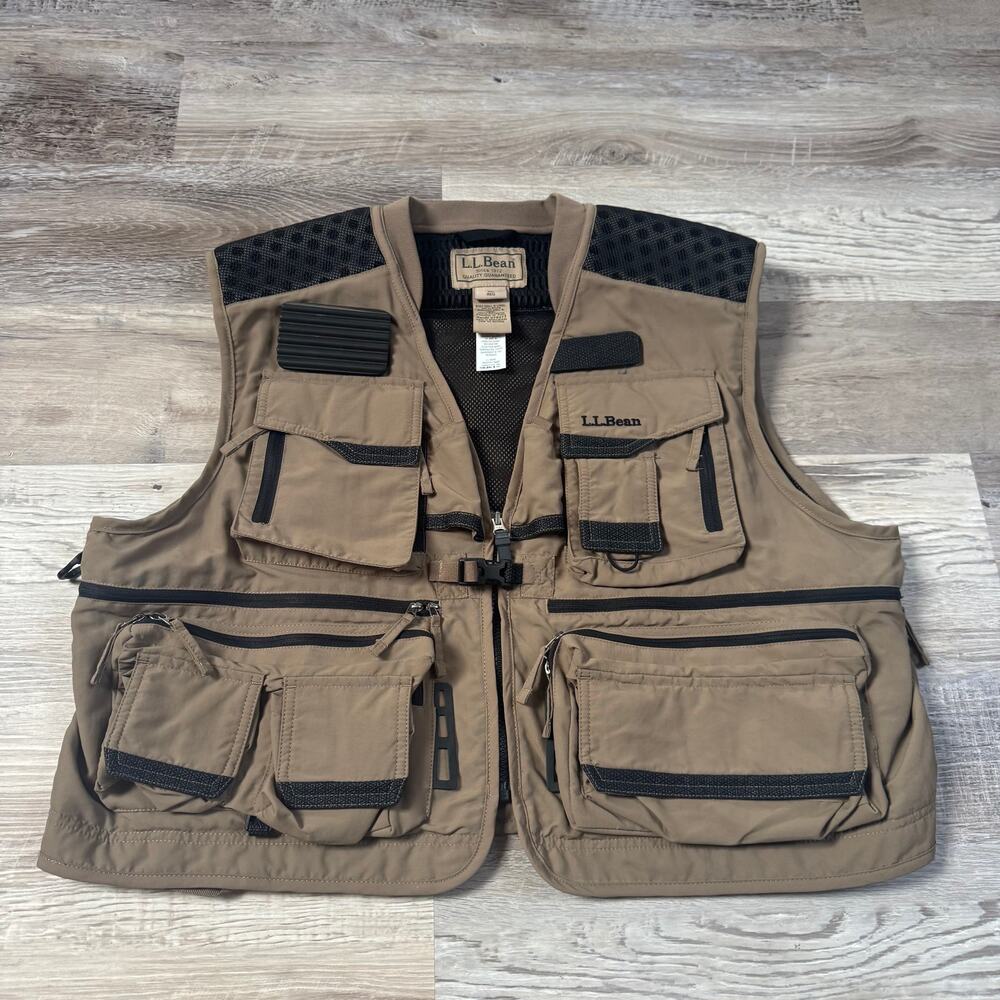 L.L. Bean Tan Utility Fishing Vest Multi Pocket Gorpcore Outdoor